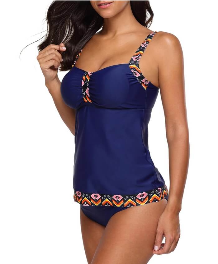 Navy Blue Open Back Padded Tankini Set